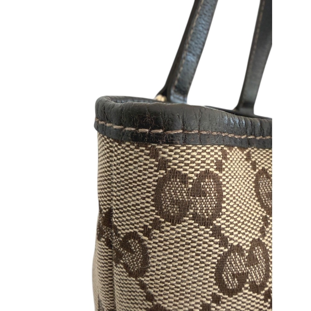 Gucci GG Canvas Mushroom Embroidered Small Tote Brown Leather Italy - Picture 8 of 14